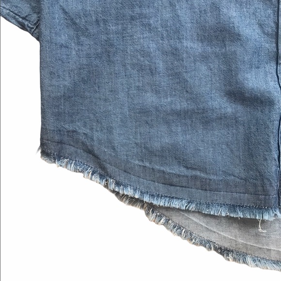 Melrose&Market Collared Raw Hem Chambray Shirt XXS - Picture 6 of 7